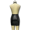 Women Fashion Sexy Deep V Halter Neck Sequin Split Mini Dress