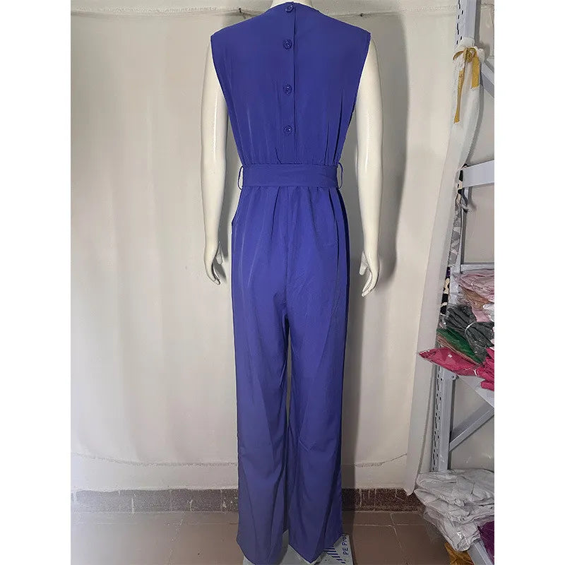 Women'S Casual Solid Color Sleeveless Wide-Leg Jumpsuits