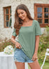 Summer Women Casual Square Neck Soild Color Short-Sleeved Casual T-Shirt