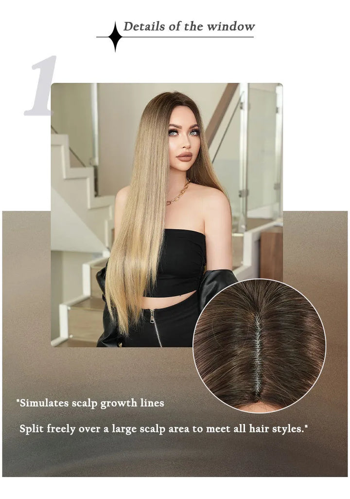 Women Gold Gradient Chemical Fiber Long Straight Wig