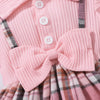 Baby Girls Summer Casual Cute Playd Bow Fluttering Sleeve Lapel Dress