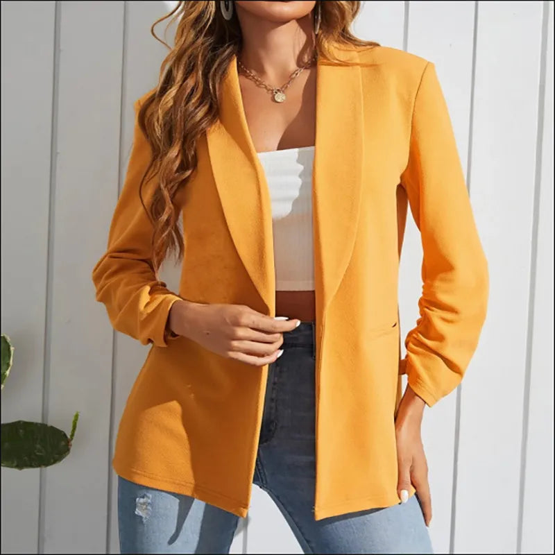 Women Spring Autumn Fashion Casual Solid Color Lapel Blazer