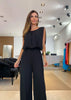 Elegant Women Backless Loose Elastic Waist Solid Color Office Jumpsuits