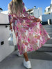 Women's Fashion Print Waist Long Sleeve Side Slit Dress