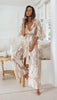 Casual Fashion Women Geometry Printed Lapel Half-Sleeve Belt Loose Jumpsuits