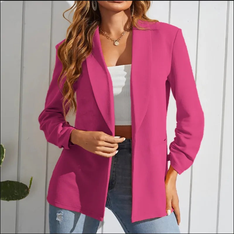 Women Long-Sleeved Solid Color Button Blazer