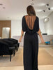 Elegant Women Backless Loose Elastic Waist Solid Color Office Jumpsuits