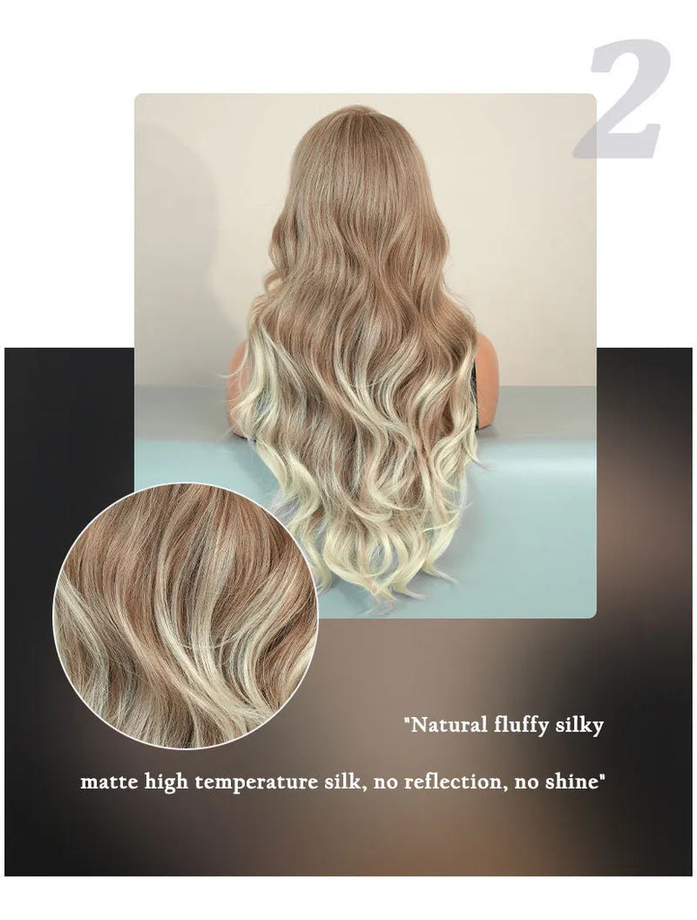 Women Gold Gradient Chemical Fiber Long Straight Wig