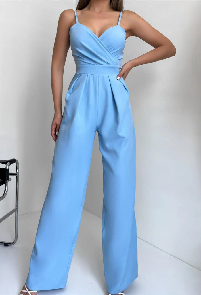 Summer Women Fashion Sexy Sling High Waist Solid Color Jumpsuits