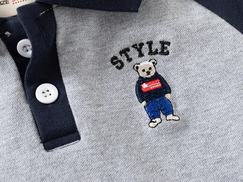 Kids Toddler Boys Casual Cute Embroidery Cartoon Bear Short Sleeve Lapel POLO Shirt