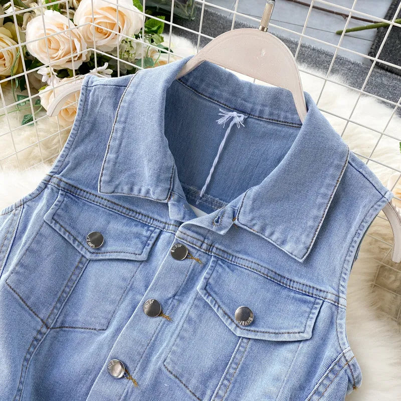 Women Fashion Vintage Buckle Lace-Up Defined Waist Straight Wide Leg Denim Jumpsuit