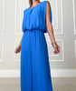 Elegant Women Backless Loose Elastic Waist Solid Color Office Jumpsuits