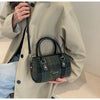 Women Retro Simple Wool Plaid Zip Handle Shoulder Bag