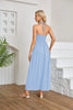 Summer Women Fashion Solid Color V-Neck Halter Neck Backless Maxi Dress