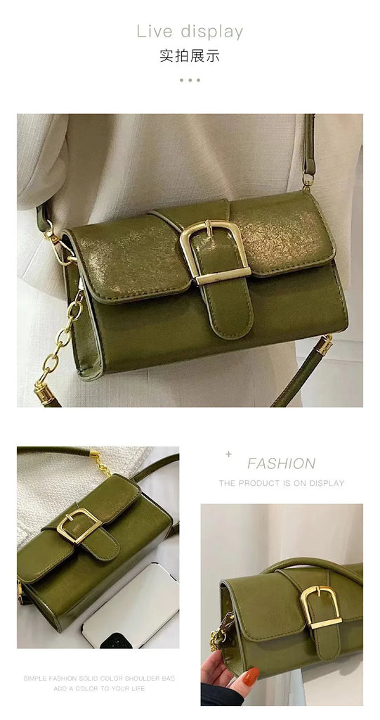 Women Fashionable Casual Bright Green Flap Square PU Shoulder Bag