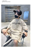 Kids Big Boys Summer Fashion Casual Solid Color Letter Round Neck Two-Piece Set