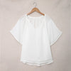 Women Casual Loose Solid Color V-Neck Pullover Ruffled Short Sleeve Blouses