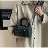 Women Retro Simple Wool Plaid Zip Handle Shoulder Bag