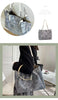 Women Fashion Large Capacity Jacquard Canvas Pearl Chain Shoulder Tote Bag