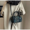 Women Retro Simple Wool Plaid Zip Handle Shoulder Bag