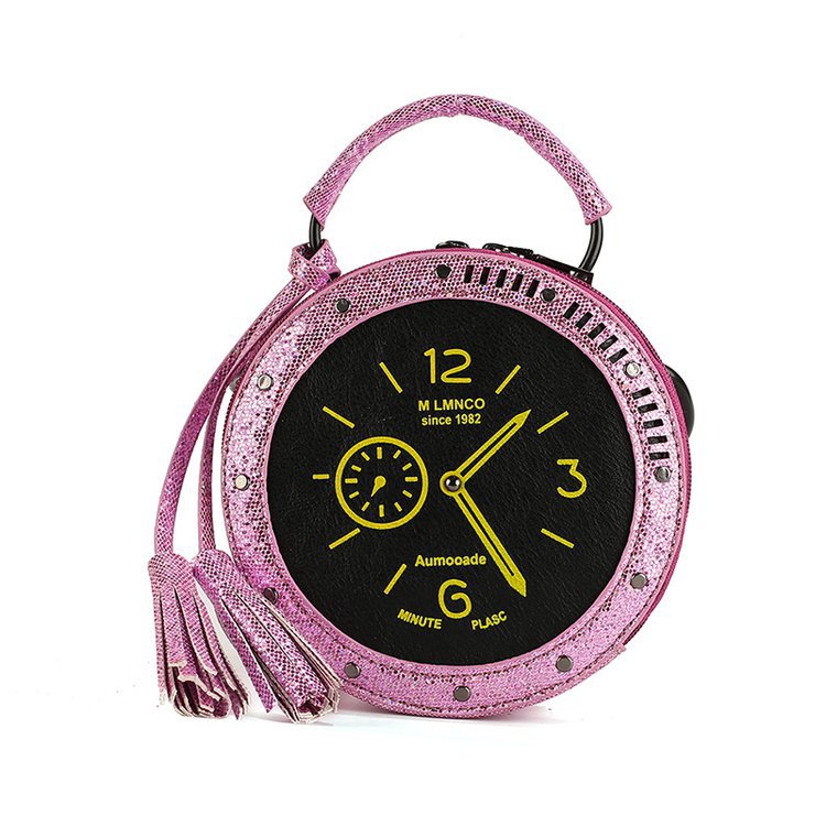 Personality Fun Clock Clock Sequins Reflective Tassel Female Tide Pu Messenger Bag