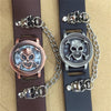 Skull Flip Leather Belt Band Bracelet Quartz Watch