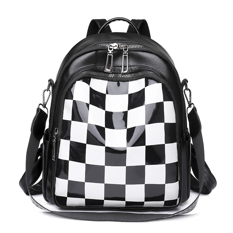 Soft Leather British Check Versatile Travel Backpack