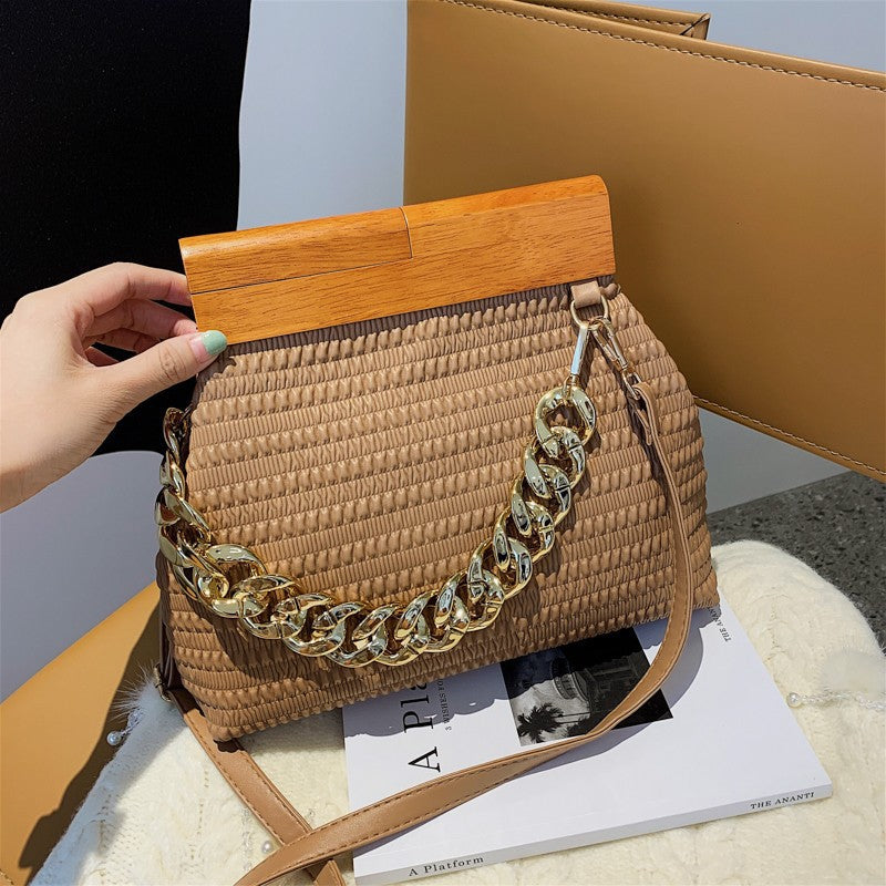 European And American Folds Portable Retro Chain Slung Fashion One-shoulder Handbag