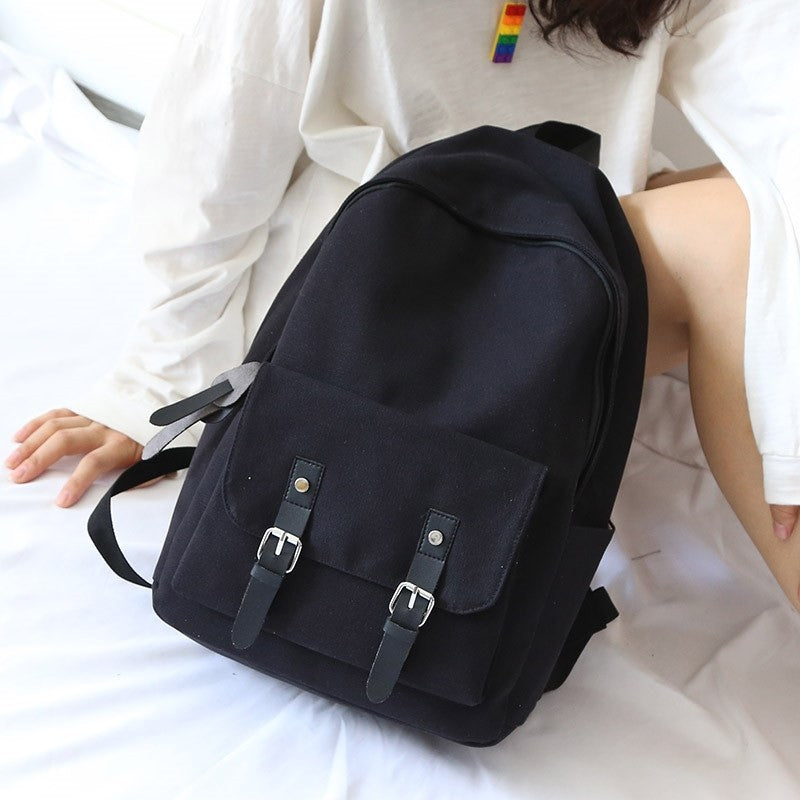 Simple Solid Color College Student Backpack Female Shoulders