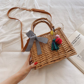 Versatile Crossbody One Shoulder Rattan Basket Bag Tote