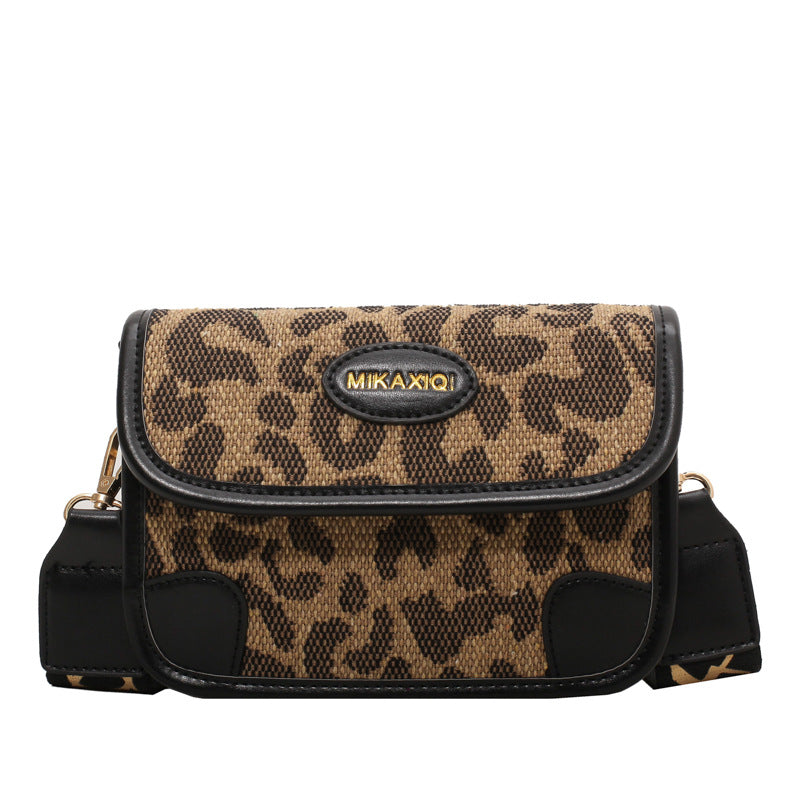 Letter Wide Shoulder Strap Leopard Print Fashion Small Square Bag