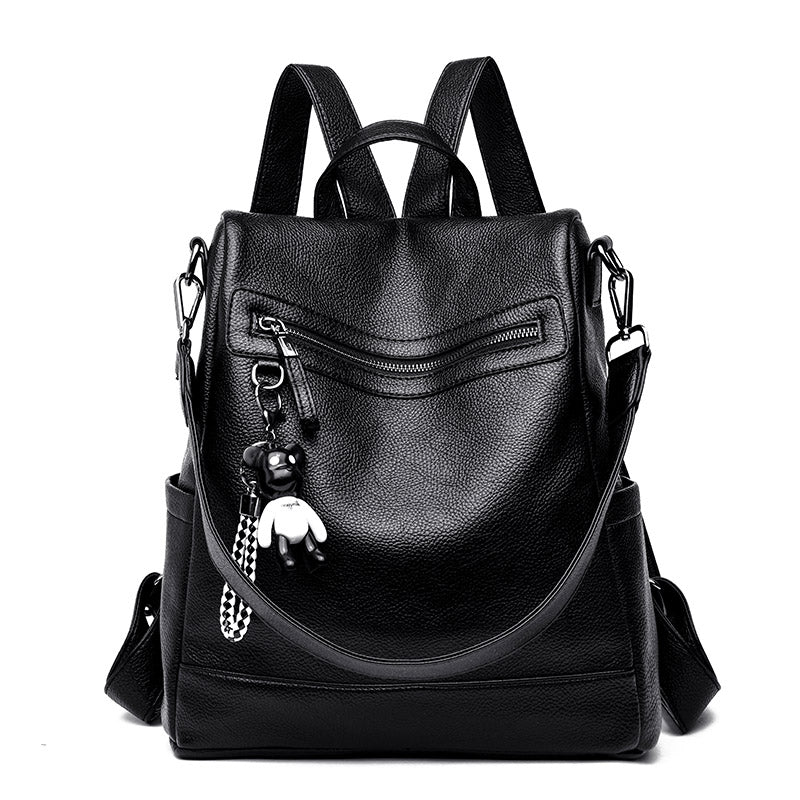 Anti-theft soft leather backpack