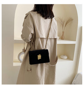Velvet chain shoulder small fashion square bag