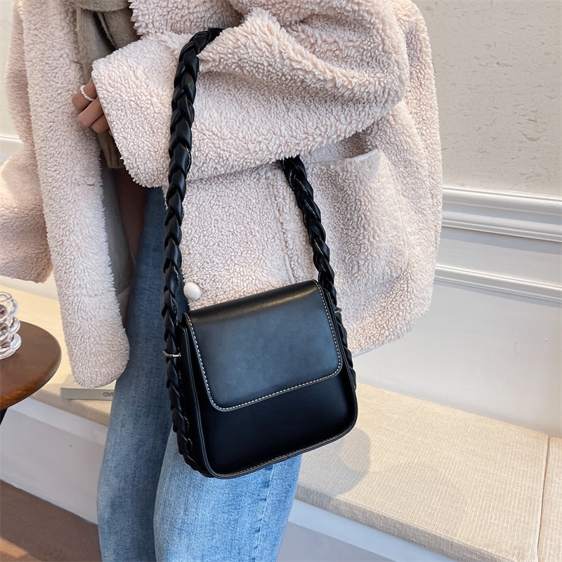 Winter Sweet Wind Underarm Braided Shoulder Strap PU Small Square Bag