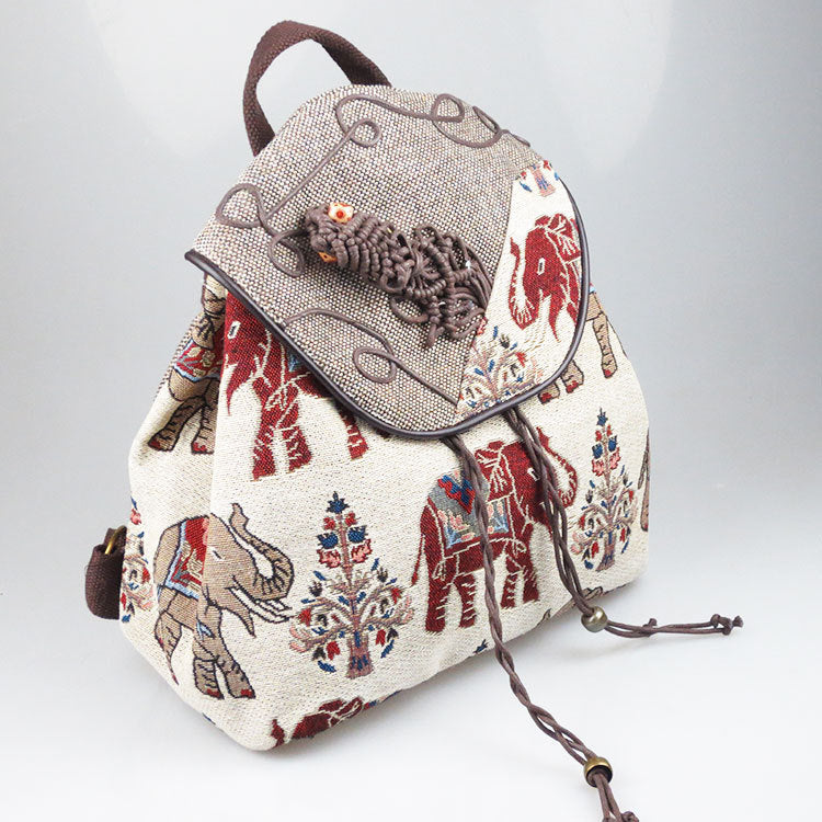 Yunnan ethnic wind backpack linen hat shoulder bag unique pumping cover backpack