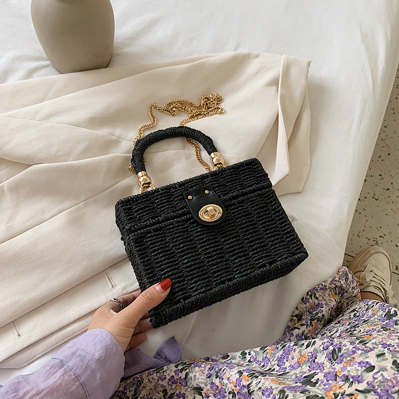 Paper rope iron frame woven bag new female bag