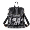 Multifunctional Ethnic Style Elephant Print Student One-shoulder Backpack