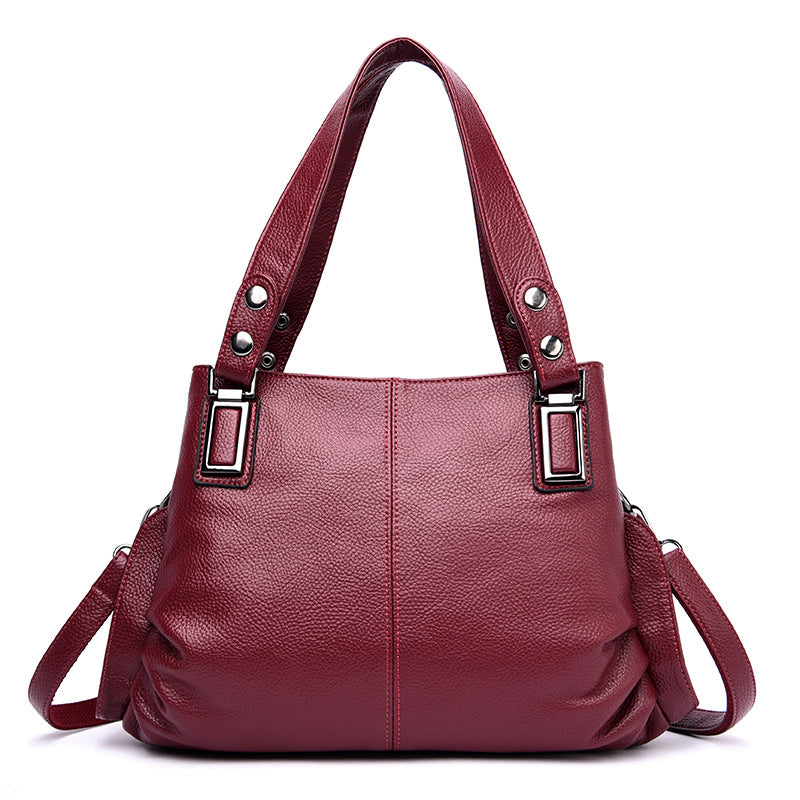 Leather three mouth women's bag single shoulder messenger handbag