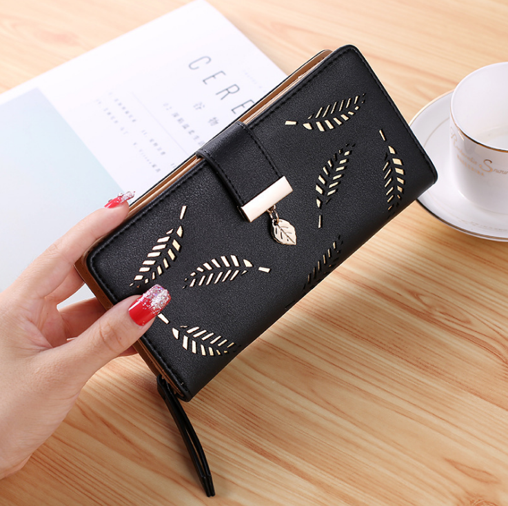 2021 Women Purse Female Long Wallet Gold Hollow Leaves Pouch Handbag For Women Purse Card Holder Portefeuille Femme