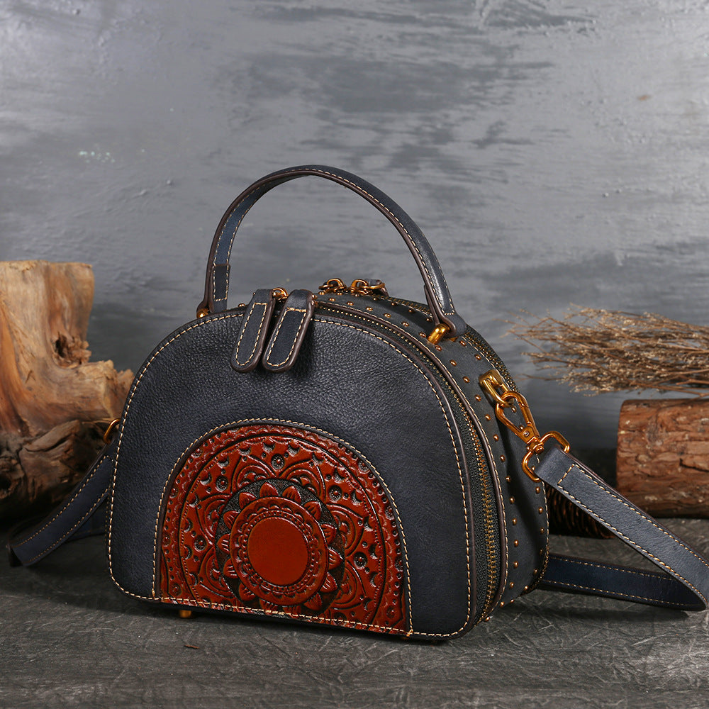 Vintage leather handbag multi-functional suede cowhide