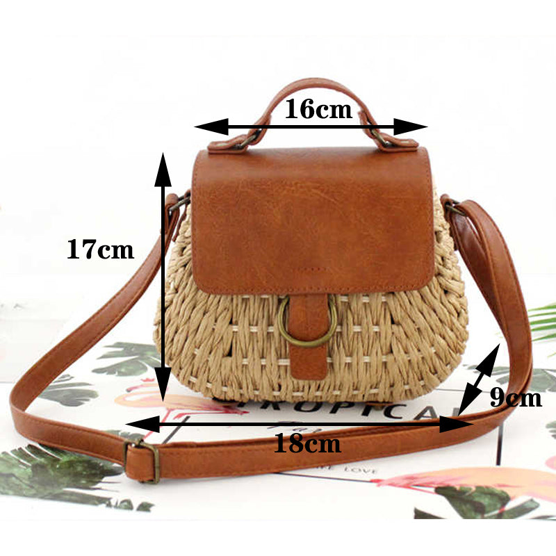 Antique straw woven bag messenger beach bag