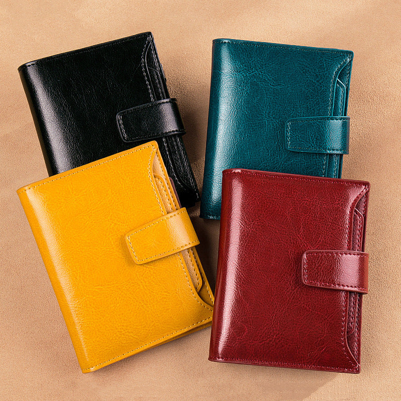 Women's leather card holder with leather buckle