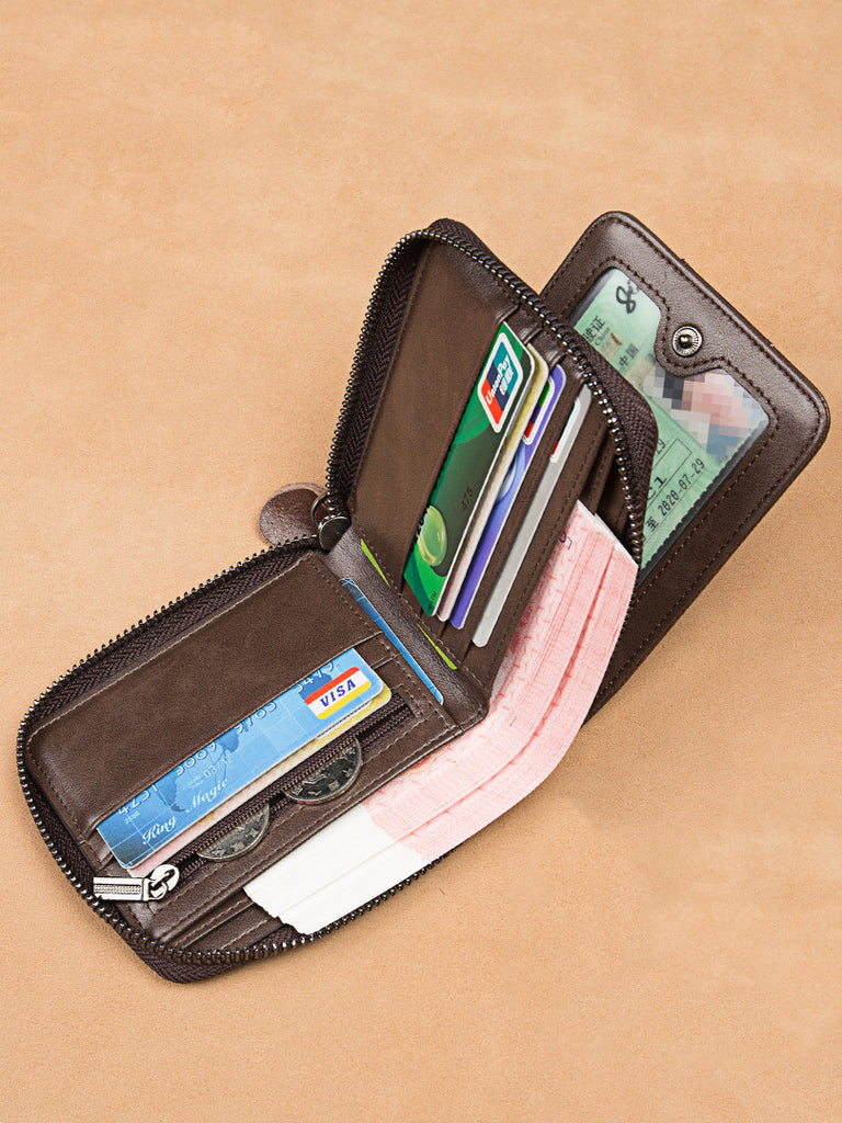 Leather zipper driver's license card bag