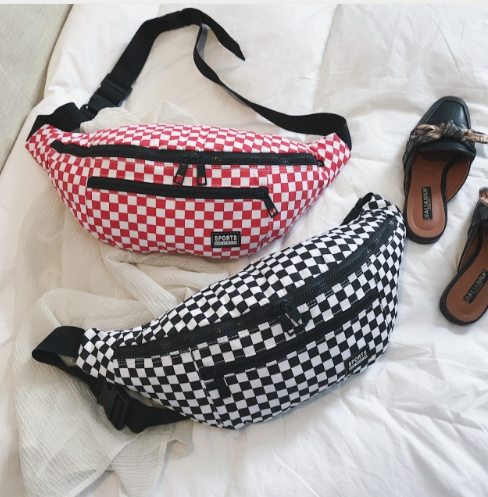 Ulzzang checkerboard ins Harajuku retro port wind street pat bag men and women couple pockets canvas chest bag