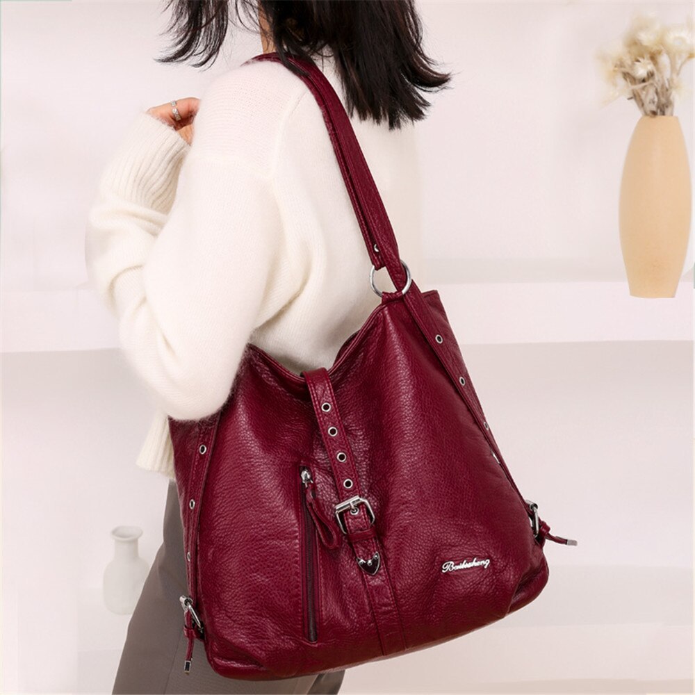 Washed Soft Leather Women's Large-capacity Handbag