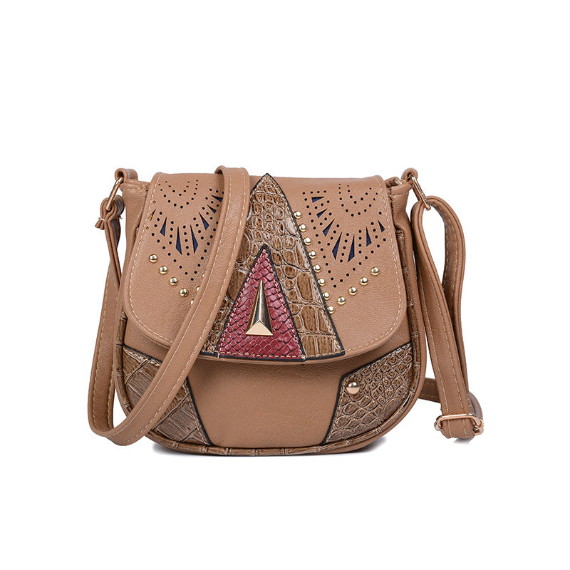 One-shoulder rivet saddle bag