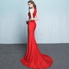 Bride toast clothing 2021 new fashion long red fishtail hanging neck wedding banquet evening dress