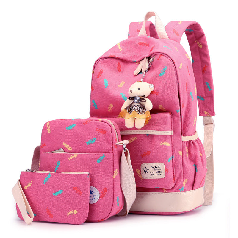 Artistic canvas female four-piece school bag