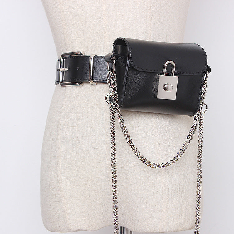 Diablo Lock Decoration Mini Square Bag Lipstick Messenger Bag Belt Waist Bag