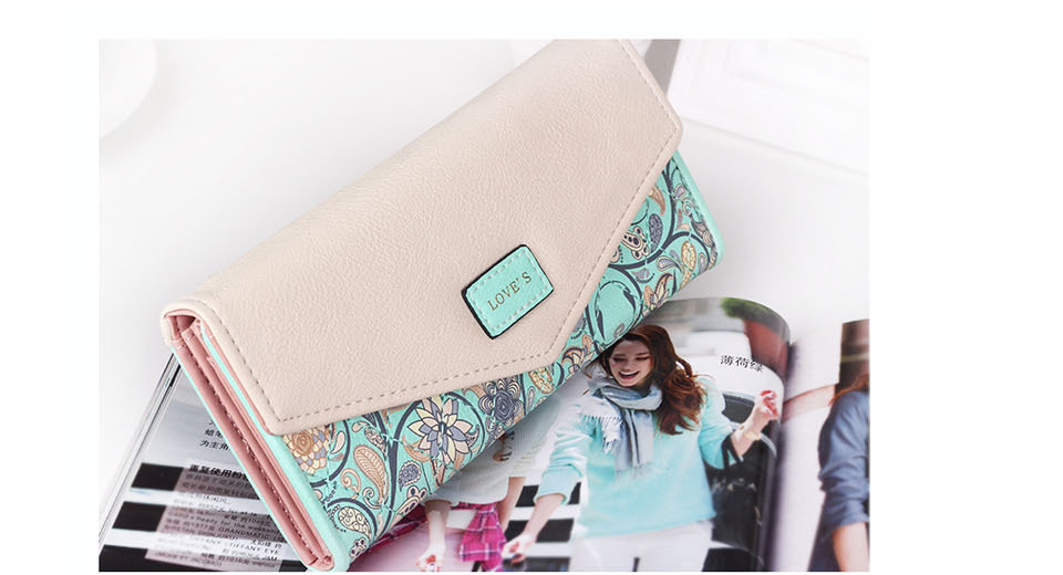 Korean version of the garden small floral rhombic hit color envelope buckle three fold wallet long ladies wallet